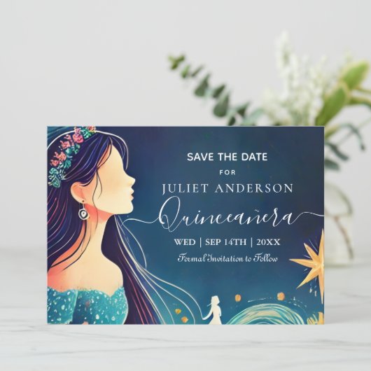 Dark Fun Star Prom Starry Night Sky Quinceanera Save The Date (Stehend Vorderseite)