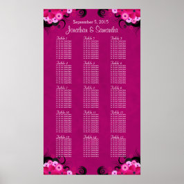 Dark Fuschia Floral 15 Hochzeitstisch Seetabelle Poster