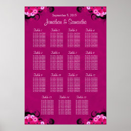 Dark Fuschia Floral Wedding 15 Table Seating Chart Poster