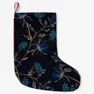 Dark Garden: Monotone Blue Floral Kleiner Weihnachtsstrumpf