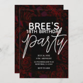 Dark Garden Red Romantic Blume Glam Birthday Einladung (Vorne/Hinten)