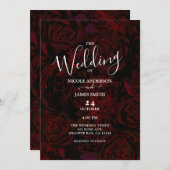 Dark Garden Rote romantische Blume Glam Wedding Einladung (Vorne/Hinten)