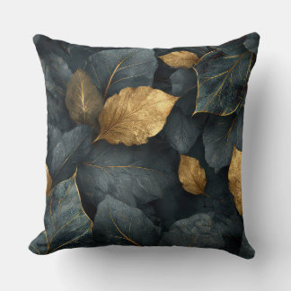 Dark Gold Botanical Leaves Throw Pillow Kissen