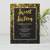Dark Gold Glitzer Glitzern Sweet 16 elegante Drehb Einladung (Stehend Vorderseite)