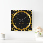 Dark Gold und Black Giraffe Muster drucken Quadratische Wanduhr (Zuhause)