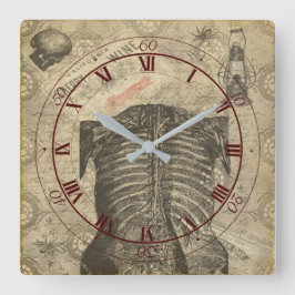 Dark Goth Anatomy Ephemera Quadratische Wanduhr