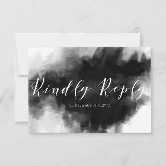 Dark Goth Black Watercolor Wedding RSVP Card Karte (Vorderseite)