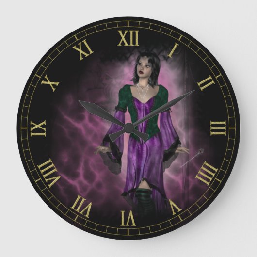 Dark Goth Girl Vignette Wall Clock Große Wanduhr (Vorderseite)