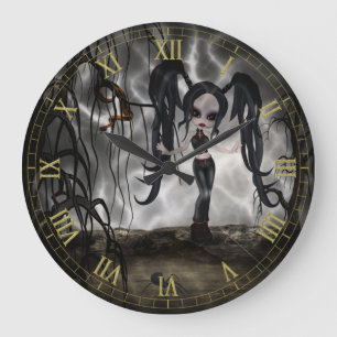 Dark Goth Girl Vignette Wall Clock Große Wanduhr