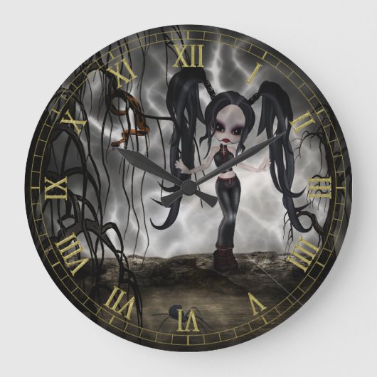 Dark Goth Girl Vignette Wall Clock Große Wanduhr (Vorderseite)