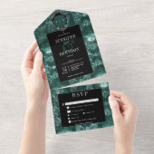 Dark Gothic Aquamarin & Black Vintag Moth Dinner All In One Einladung (Abreißen)