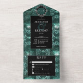 Dark Gothic Aquamarin & Black Vintag Moth Dinner All In One Einladung (Innen Boden)