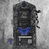 Dark Gothic Black & Blue Filigree Moth QR Code All In One Einladung