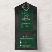 Dark Gothic Black & Emerald Floral Satin Dinner All In One Einladung (Innen Boden)