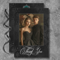 Dark Gothic Black Floral Satin Damask Aquamarine H