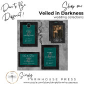 Dark Gothic Black Floral Satin Damask Aquamarine H RSVP Karte