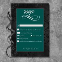Dark Gothic Black Floral Satin Damask Aquamarine H