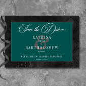 Dark Gothic Black Floral Satin Damask Aquamarine H Save The Date