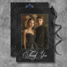 Dark Gothic Black Floral Satin Damask Blue Wedding
