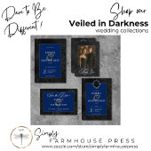 Dark Gothic Black Floral Satin Damask Blue Wedding RSVP Karte