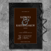 Dark Gothic Black Floral Satin Damask Brown Einladung