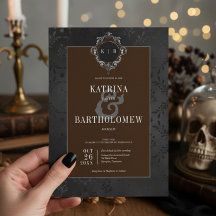 Dark Gothic Black Floral Satin Damask Brown