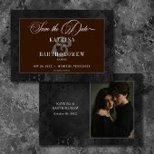Dark Gothic Black Floral Satin Damask Brown Foto Save The Date