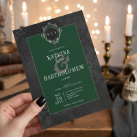 Dark Gothic Black Floral Satin Damask Green