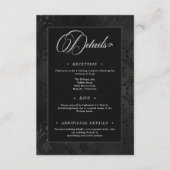 Dark Gothic Black Floral Satin Damask Hochzeit Begleitkarte (Vorderseite)