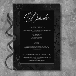 Dark Gothic Black Floral Satin Damask Hochzeit Begleitkarte