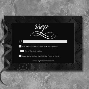 Dark Gothic Black Floral Satin Damask Hochzeit RSVP Karte