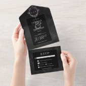 Dark Gothic Black Floral Satin Dinner All In One Einladung (Abreißen)