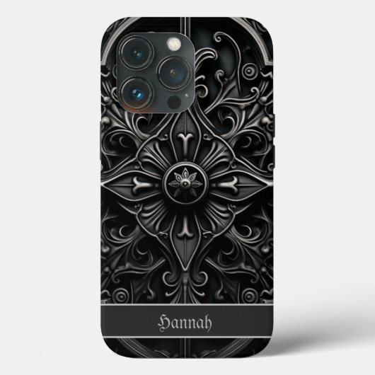 Dark Gothic Black & Gray Filigree Medallion Case-Mate iPhone Hülle (Rückseite)