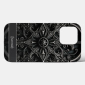 Dark Gothic Black & Gray Filigree Medallion Case-Mate iPhone Hülle (Rückseite (Horizontal))
