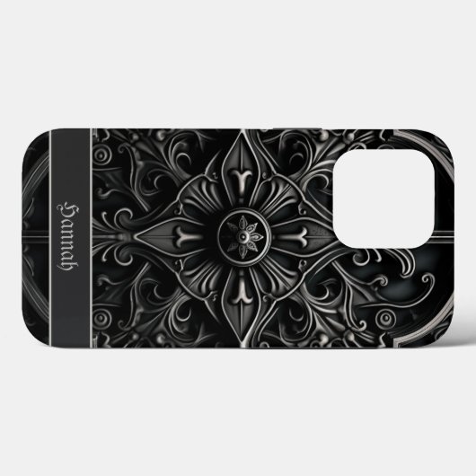 Dark Gothic Black & Gray Filigree Medallion Case-Mate iPhone Hülle (Rückseite (Horizontal))