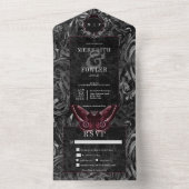 Dark Gothic Black & Gray Filigree Moth Dinner All In One Einladung (Innen Boden)