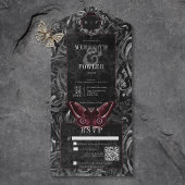 Dark Gothic Black & Gray Filigree Moth QR Code All In One Einladung