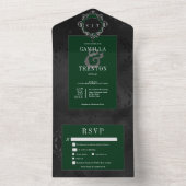 Dark Gothic Black & Green Floral Satin Dinner All In One Einladung (Innen Boden)