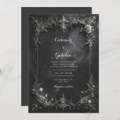Dark Gothic Black & Silver Metallic Floral Wedding Einladung (Vorne/Hinten)