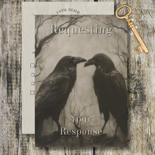 Dark Gothic Black & Tan Raven Couple Dinner RSVP Karte