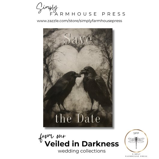 Dark Gothic Black & Tan Raven Couple Wedding Save The Date