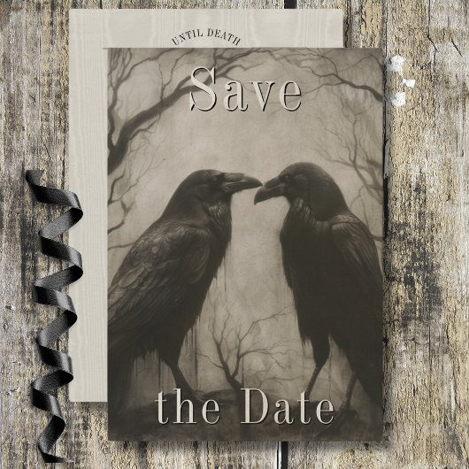 Dark Gothic Black & Tan Raven Couple Wedding Save The Date