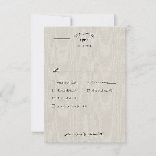 Dark Gothic Black & Tan Raven Script Dinner RSVP Karte (Rückseite)