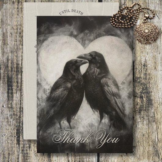 Dark Gothic Black & Tan Raven Script Wedding Dankeskarte