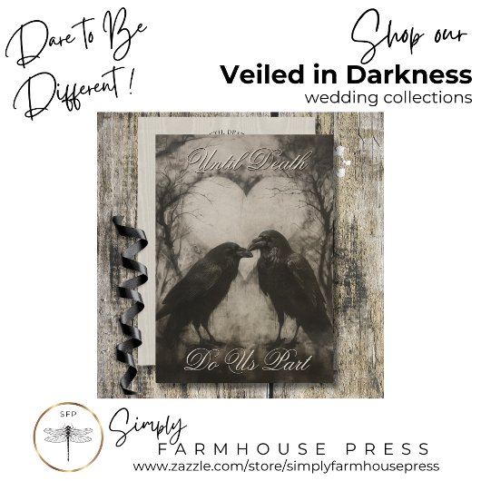 Dark Gothic Black & Tan Raven Script Wedding Einladung