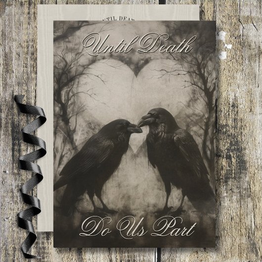 Dark Gothic Black & Tan Raven Script Wedding Einladung