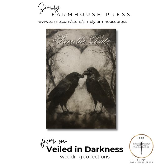 Dark Gothic Black & Tan Raven Script Wedding Save The Date