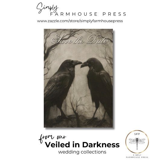 Dark Gothic Black & Tan Raven Script Wedding Save The Date