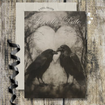 Dark Gothic Black & Tan Raven Script Wedding
