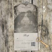 Dark Gothic Black & Tan Raven Wedding QR Code All In One Einladung